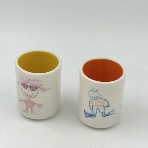 Hand decorated ceramic cup set with summer story, new