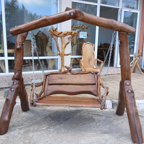 Unique swing made of solid oak, new, oil impregnated