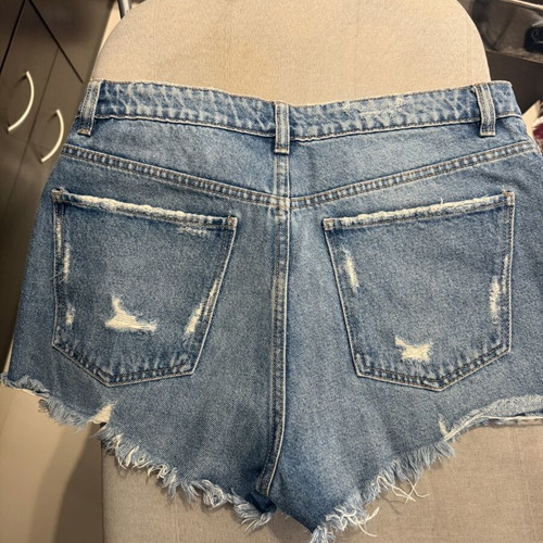 Denim high-waisted shorts Zara used, size 38, blue