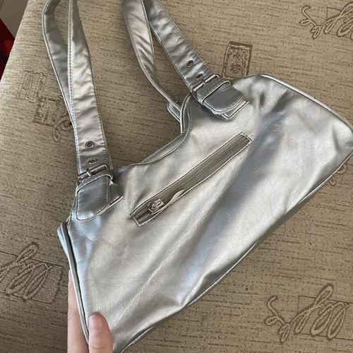 Vintage silver Y2K 00s style shoulder bag with metal buckle