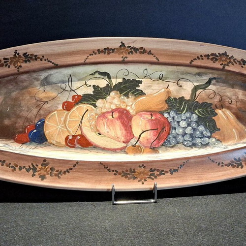 Vintage ceramic platter handpainted with fruit still life, like new