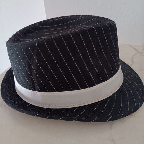 Pork Pie striped hat used, black and white