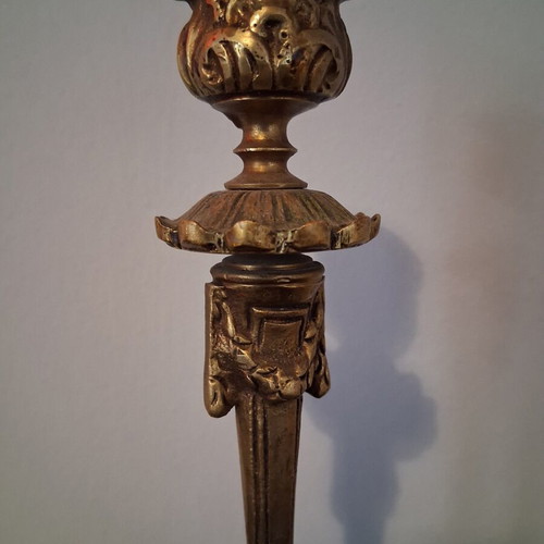 Brass Candlestick with Tripod Base used, detailed decoration