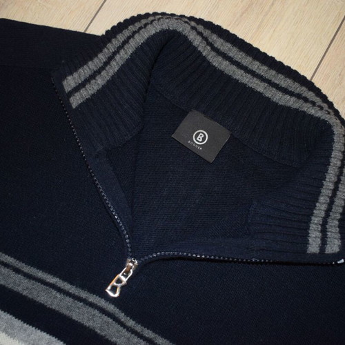 Bogner Navy Blue Nordic Print 1/2 Zip Long Sleeve Wool Sweater Size L like new