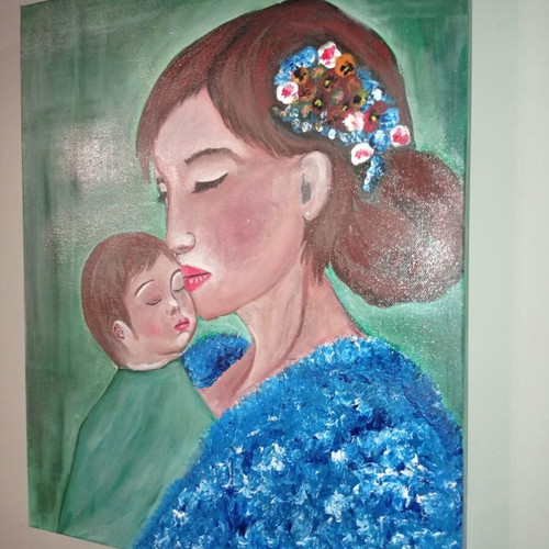 Authentic Handmade Painting "Motherhood" new 40x50 cm