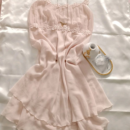 Pink Marks & Spencer Baby Doll nightgown with pleated details and floral trim