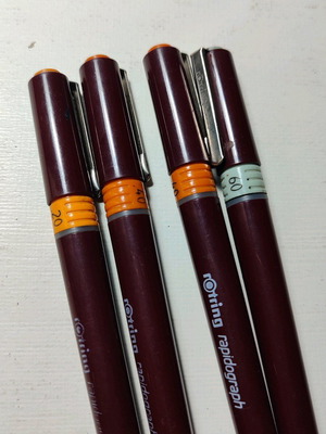 Rapidograph pens used, pack 0.2 0.4 0.6