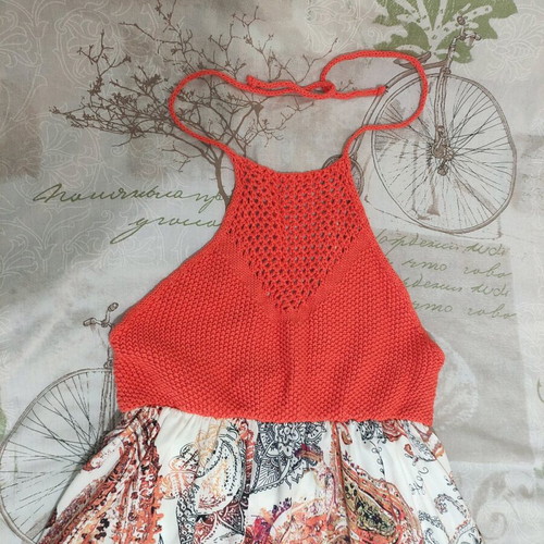 Hype long dress like new, summer style with knitted top and paisley pattern