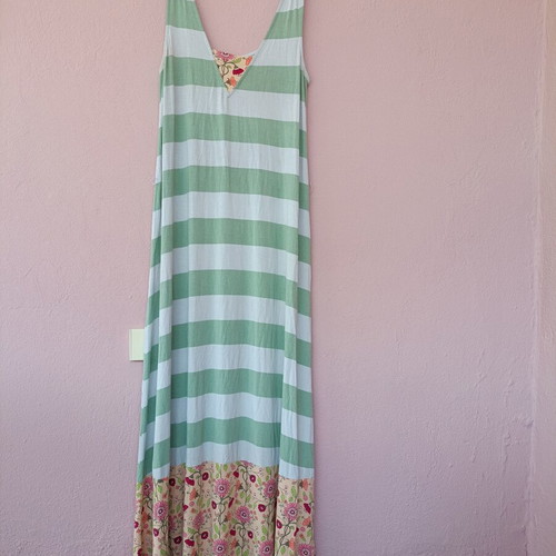 Seaside Afternoon Maxi Dress by Matilda Jane, mint green and white stripes with floral border