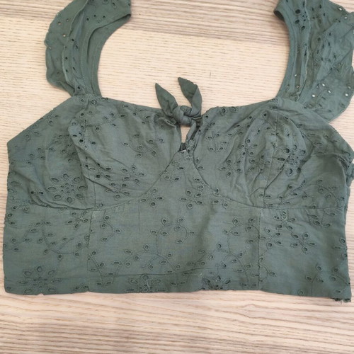 Bershka bralette style crop top like new, green with broderie embroidery