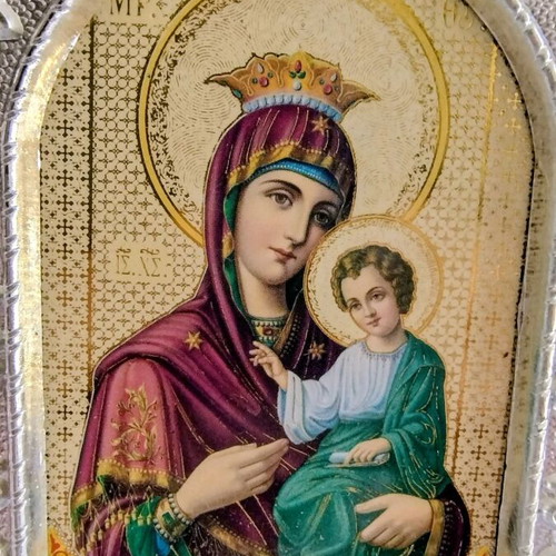 Icon of Virgin Mary with Christ and stand, new