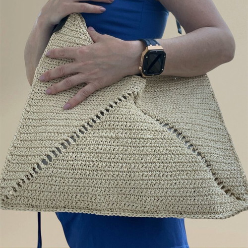 Raffia shoulder bag with leatherette handles new, black and beige