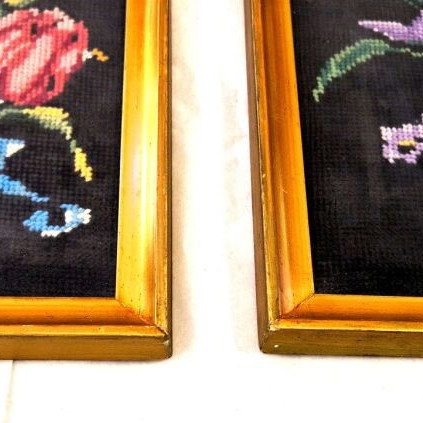 Handmade embroidered floral framed set of 2 with black background