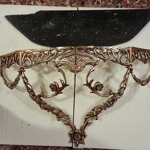 Antique entry console with mirror and marble wall mount used
