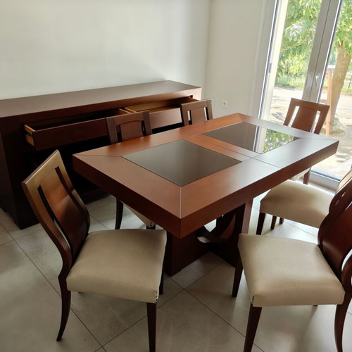 Wooden dining set with 6 chairs and buffet