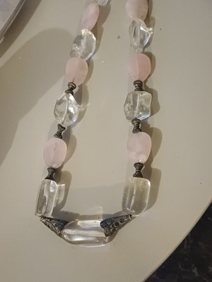 Quartz necklace like new with large white and pink stones and silver clasp