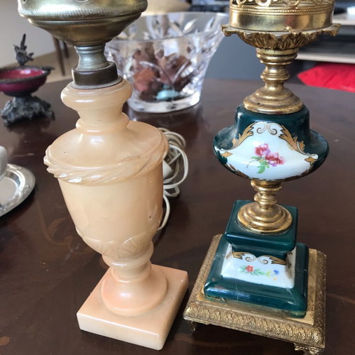 Vintage table lamps 1960s used, alabaster and brass base