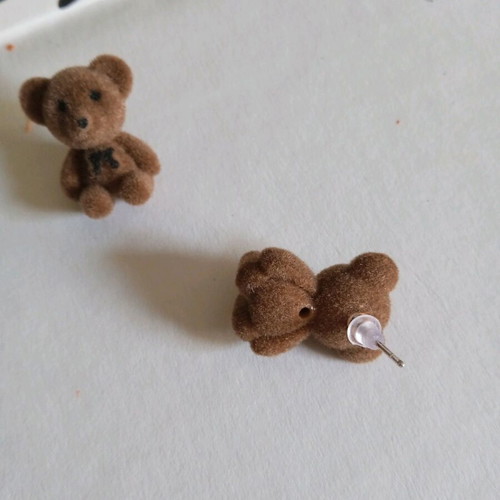 Bear earrings new, brown and silver