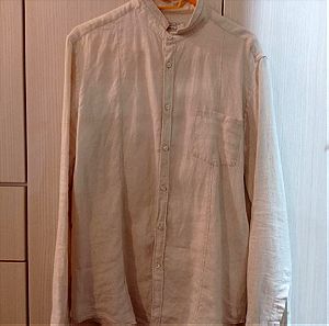 Λινό πουκαμισο Zara - Large Slim fit - Γιακάς Μάο
