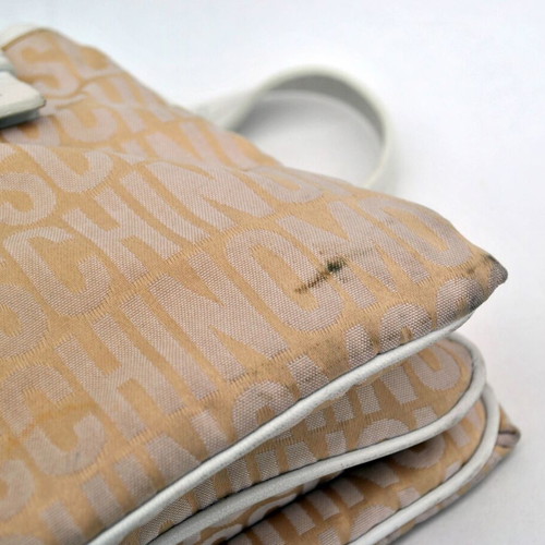 Moschino shoulder bag used, beige and white, canvas and leather