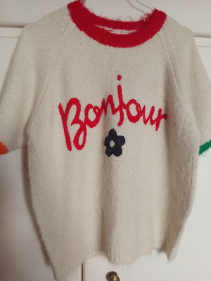 Ecru sweater with "Bonjour" embroidery one size new