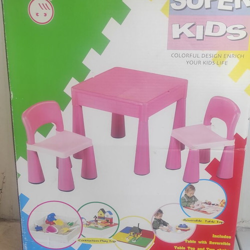 Playcity children's plastic table with 2 chairs, pink, storage space
