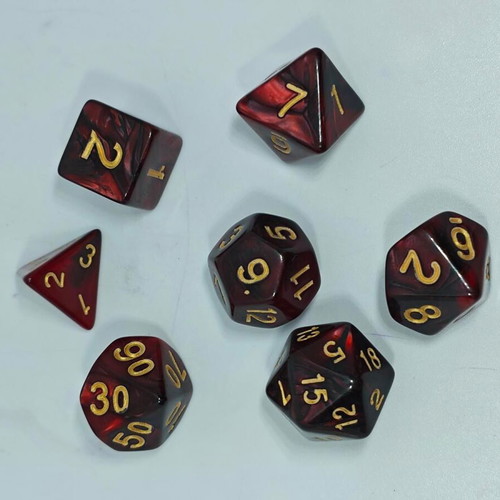 RPG dice set 7 pieces dark burgundy swirl color like new