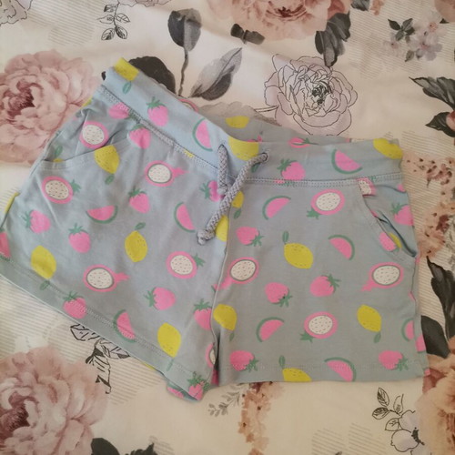 Summer shorts with fruit pattern, new, size 122 cm