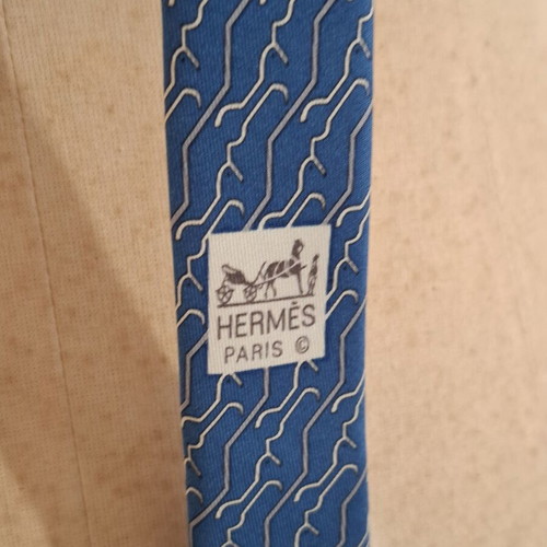 Hermes vintage silk blue tie