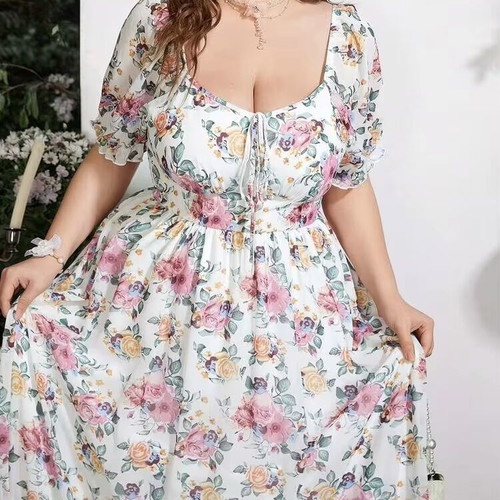 Maxi dress 5XL floral pastel, new