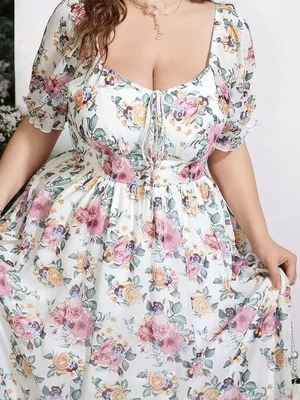 Maxi dress 5XL floral pastel, new