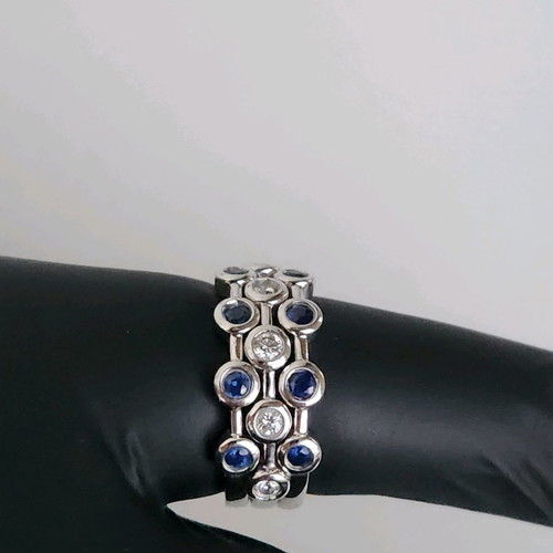 White gold rings used, set of 3, 14 carat with sapphire and brilliant