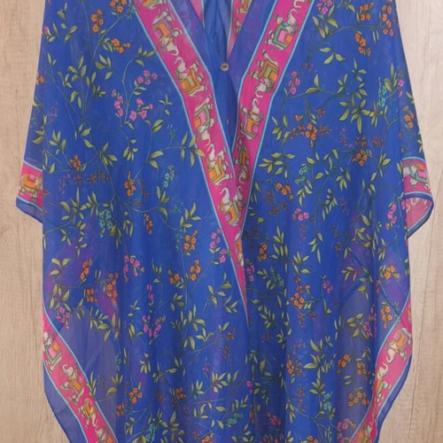 Handmade Indian kaftan new, blue with flower and elephant patterns