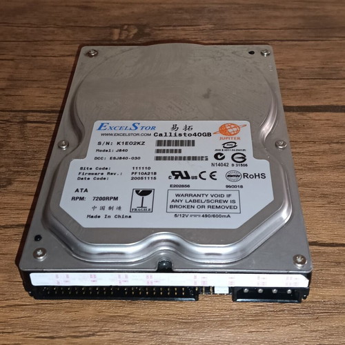 ExcelStor Callisto 40GB hard drive used, model J840, 7200 RPM