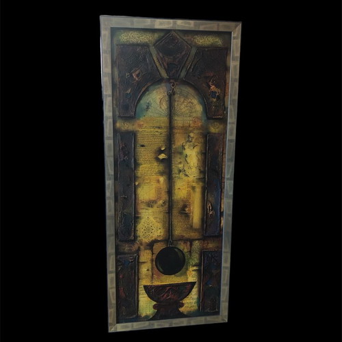 Painting Ekremes used, oil, sand, collage 57x138cm
