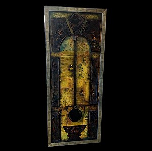 57cm x 138cm Πίνακας ζωγραφικής «Εκκρεμές» με πολύπλοκη τεχνοτροπία: λάδι, άμμος, κολάζ..