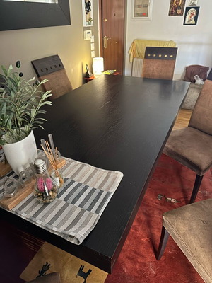 Dining table used with 6 leather chairs and venge wood