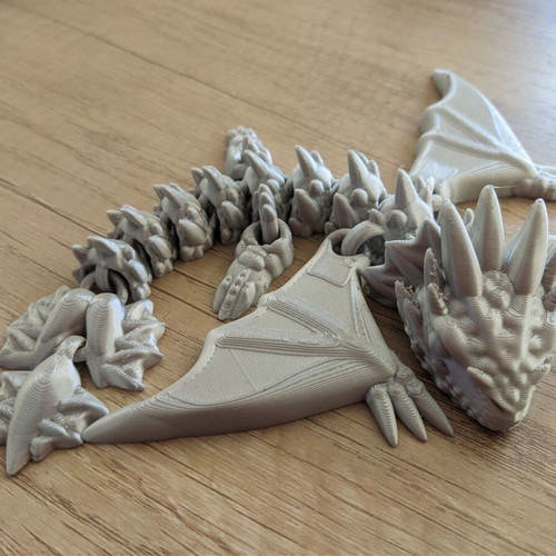 Articulated Wyvern new 3D printed model Silver Silk PLA