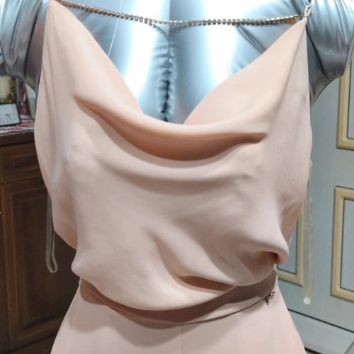 Jumpsuit with rhinestone straps like new, pink nude