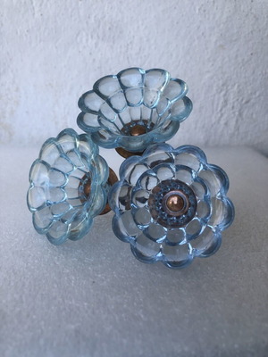 Vintage art deco πόμολα επίπλων από μπλε πλαστικό, σετ 3