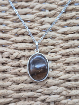 Smoked Quartz Silver 925 Pendant Oval Cabochon Crystal new