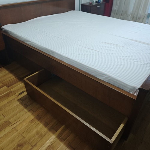 Wooden bed with mattresses and storage drawers, gift 2 nightstands