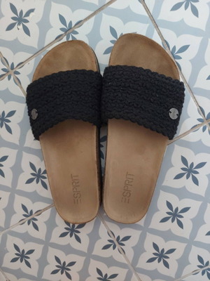 Esprit black slippers like new, size 38, woven upper and cork sole