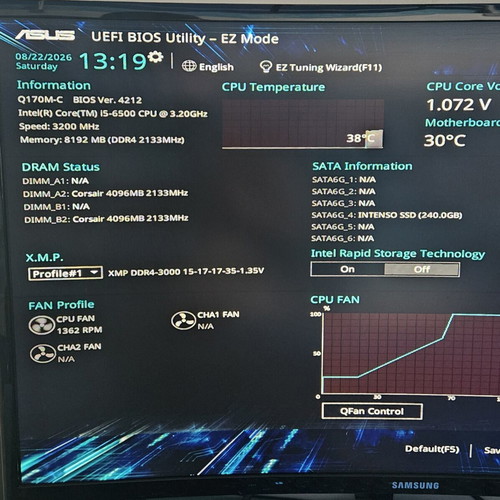 Asus D170M-C motherboard with Intel i5 6500 and backplate