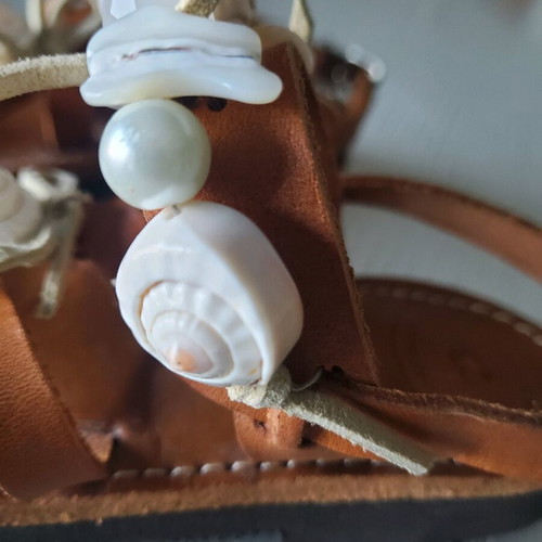 Handmade leather sandals with shells new