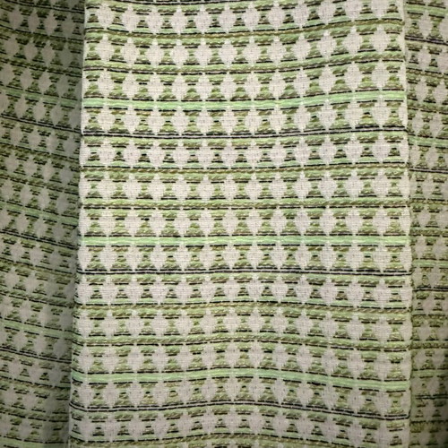 BO2 sleeveless A-line dress with green geometric brocade pattern