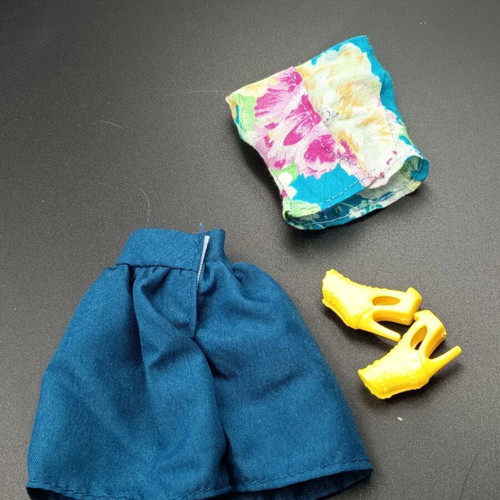 Doll clothes set like new, fashion outfit with skirt, blouse, shoes