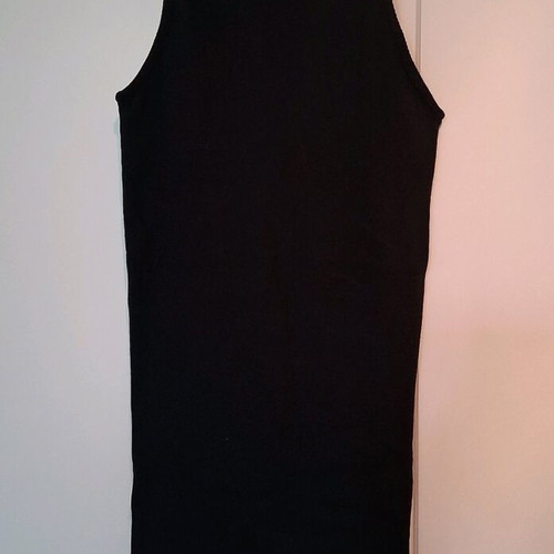Fitted black dress new, rib knit with gold detail, sizes S/M
