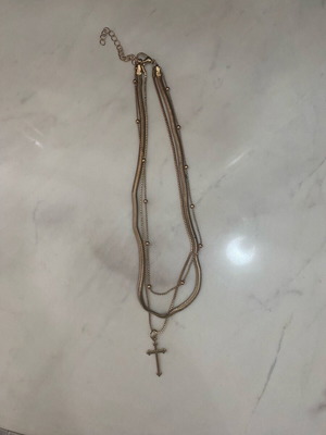 Triple necklace with cross used, vintage gold tone