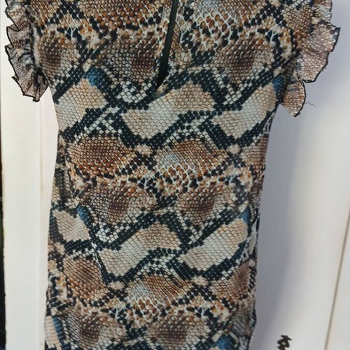 Women's blouse used with ruffle sleeve, size S, beige brown